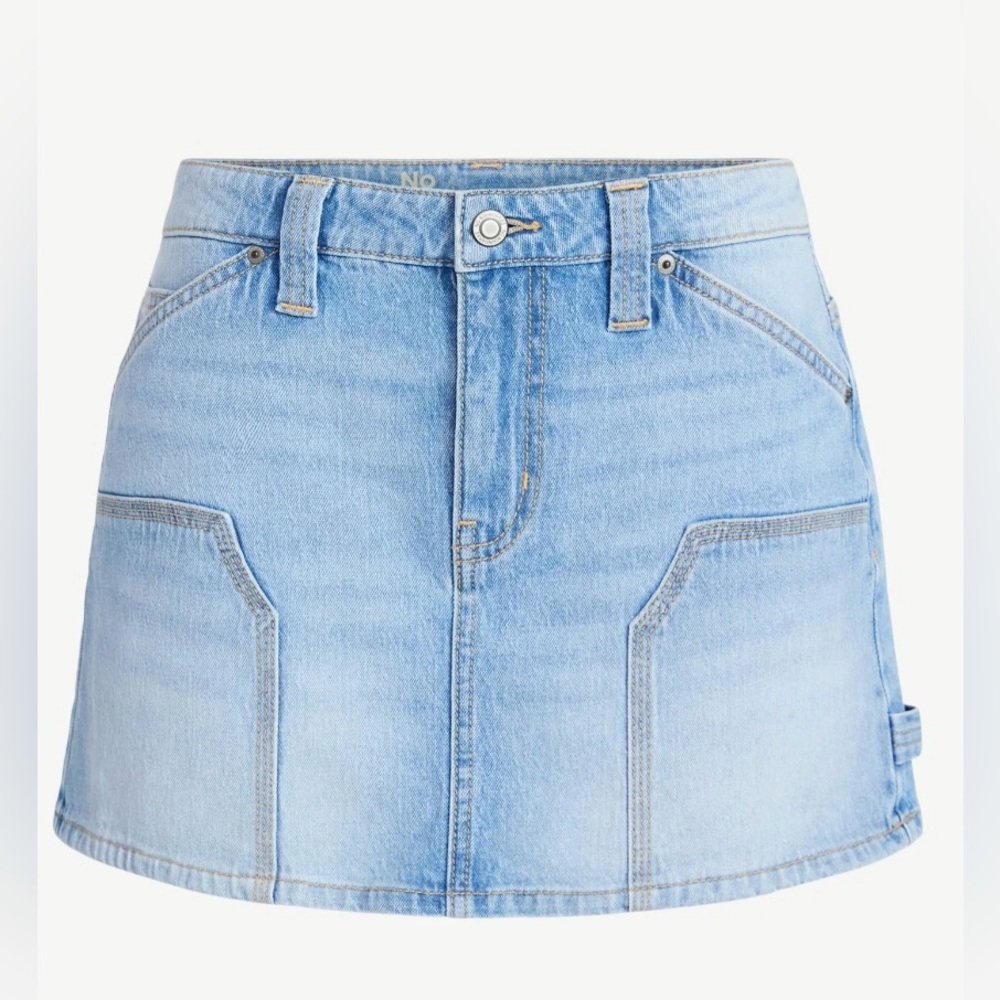 NWT No Boundaries Denim Carpenter Micro Mini Skirt Low Rise Light Wash Size 8-10